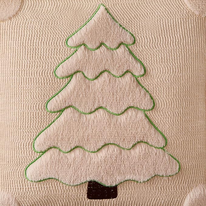 DFXSZ Christmas Pillow Covers 18x18 Yellow Line Beige Christmas Tree Decoration Soft Plush Faux Fur Jacquard Throw Pillows for Bedroom Sofa Holiday Festivals Winter Home Decor PTK062C18