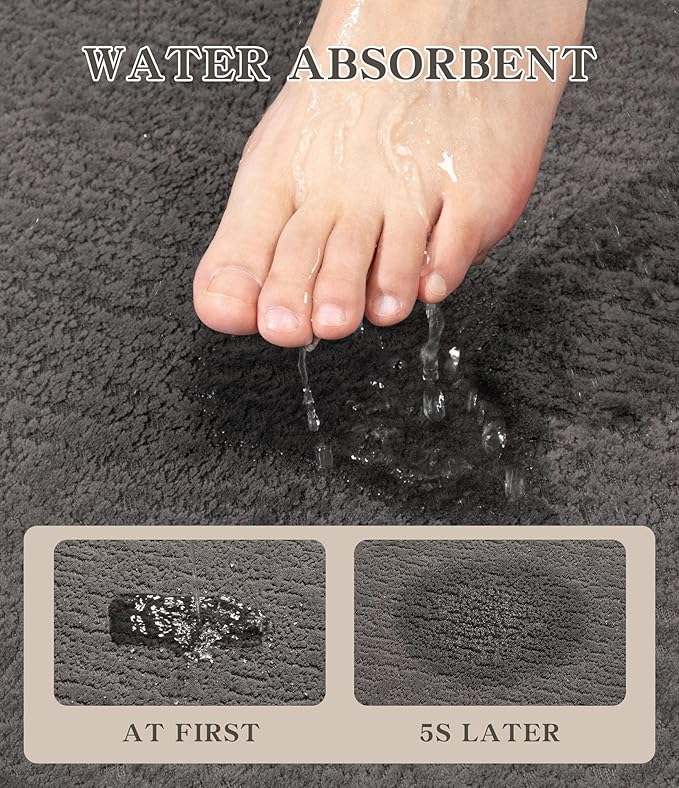 chakme Bathroom Rugs Mat 32x17, Ultra Thin Non Slip Bath Mat Quick Dry Absorbent Bath Mat for Bathroom Floor, (Grey, 32"x17")