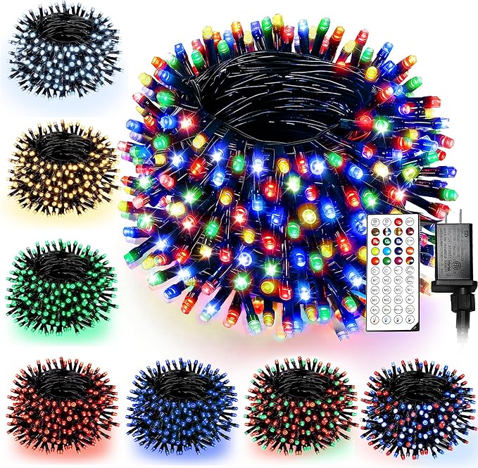 RGB Christmas Lights Outdoor, 164 FT 500 LED Color Changing String Lights with Remote & Timer, Music Sync Multiple Modes Waterproof Christmas Tree Light for Home Party Holiday Xmas Decoration