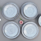 Melamine Dinnerware Sets 12 PCS - Service for 4 Plates & Bowls Sets Dishwasher Top-Shelf Safe, BPA Free Dinner Dishes Set for Everyday Use-Granite Pattern Black Back