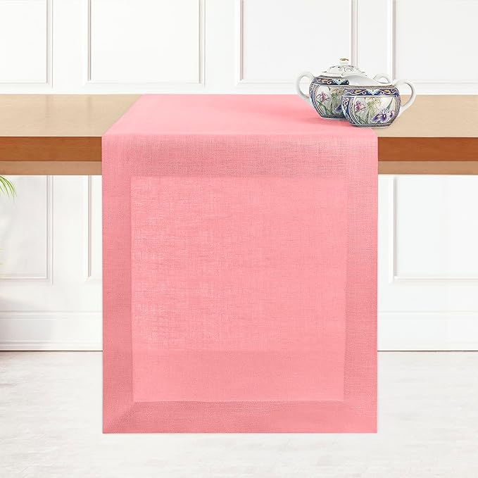 D'Moksha Homes Linen Table Runner 60 Inches - 100% Pure Linen Dusty Pink Table Runner 14 x 60 Inch for Coffee Tables, Dresser, Fall, Autumn and Halloween - Machine Washable