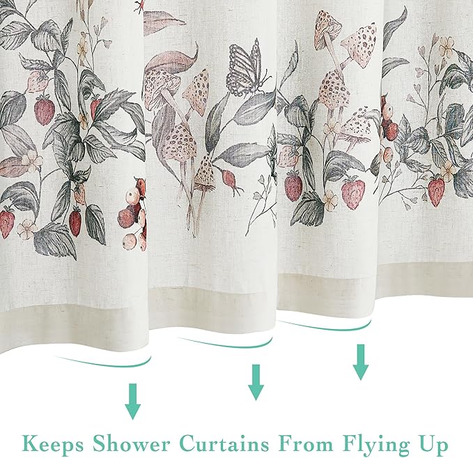 KGORGE Fabric Shower Curtain, Linen Blend Washable Decor for Bathroom Toilet Hotel Spa with 12 Hooks, Fresh Spring Design Semi Sheer Curtain, W 72 x L 78 inches, 1 Panel