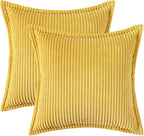 Mecatny Corduroy Throw Pillow Covers 26x26 Set of 2, Neutral Decorative Soft Boho Couch Pillow Covers with Broadside for Sofa Living Room, Mustard Yellow