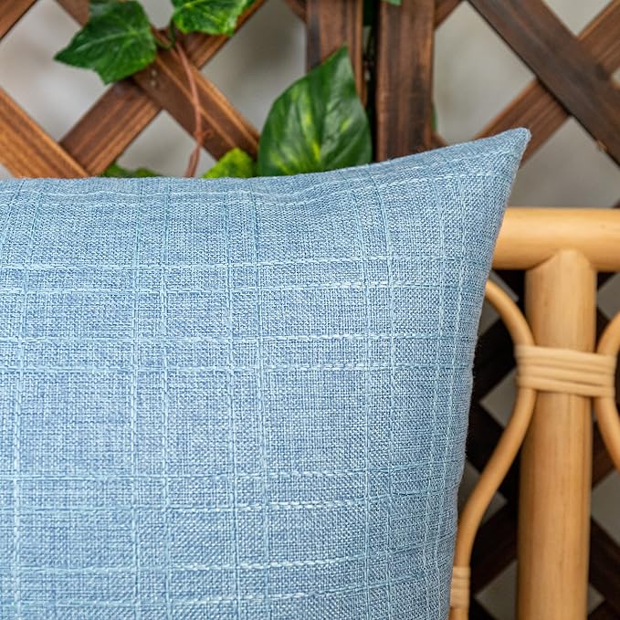 Kevin Textile Pack of 2 Decorative Outdoor Waterproof Pillow Covers Garden Checkered Cushion Sham Throw Pillowcase Shell for Patio Tent Couch 20x20 Inch Light Blue