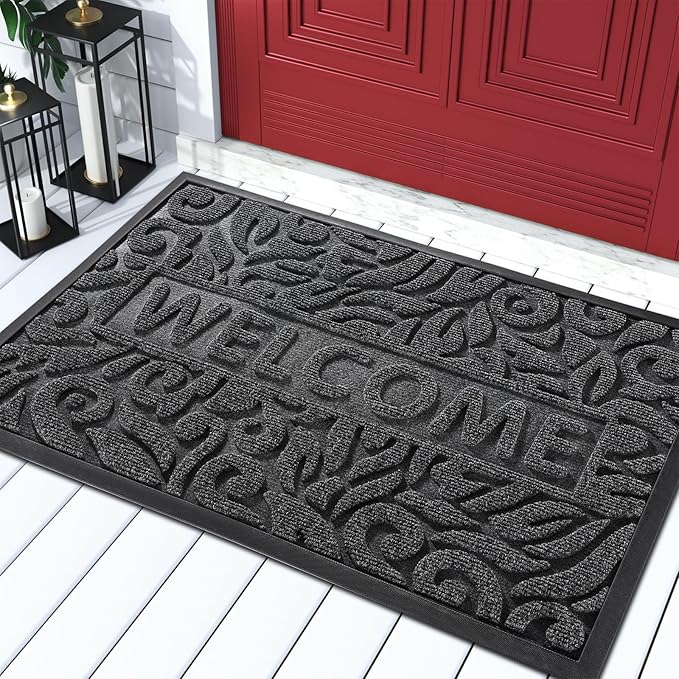 Yimobra Welcome Mat Outdoor 29.5x17, Waterproof Non-Slip Outdoor Mats for Front Door Outside Entrance, Low-Profile Entryway Mat Indoor for Garage Patio, Grey