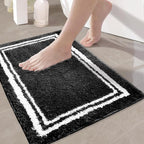 Tititex Luxury Black White Frame Line Bathroom Rug, 24x36 inch Extra Soft and Absorbent Microfiber Bath Rugs, Non-Slip Plush Shaggy Bath Carpet, Bath Mats for Bathroom Floor, Tub and Shower