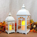 TRIROCKS Set of 2 Decorative Vintage Candle Lanterns 14.5"&20" H Farmhouse Outdoor Hanging Lanterns with Tempered Glass for Porch, Balcony, Patio, Home, Centerpieces, Indoor, Outdoor(White)
