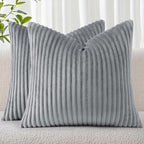 Simmore Decorative Fall Throw Pillow Covers 16x16 Set of 2, Soft Natural Plush Flannel Double-Sided Fluffy Couch Pillow Covers for Sofa Living Room, Grey