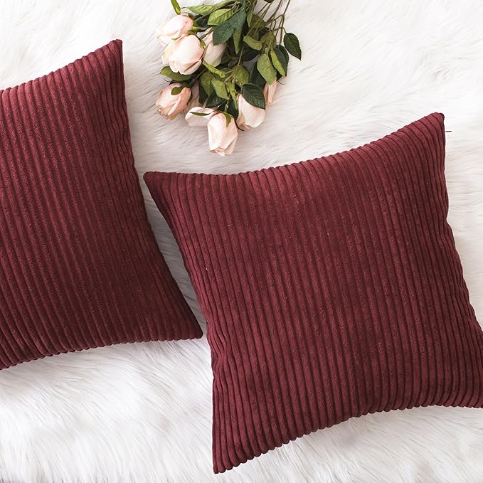Home Brilliant 16x16 Pillow Covers Super Soft Corduroy Decorative Throw Pillows Cover 40x40 cm Dark Red Velvet Throw Pillows for Couch Sofa Living Room Bedroom Christmas, 16 x 16 Inch, Burgundy
