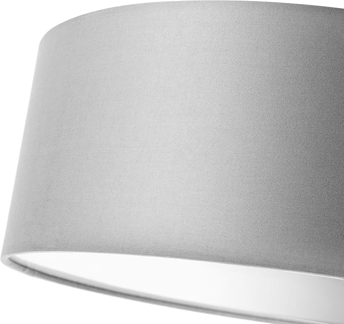 SomSom Ceiling Light, Semi-Flush Mount Modern Fabric Pendant Light Shade, Large Grey Drum Lampshade, Round Pendant Lamp, Lamps for bedrooms, Flush Chrome Matt, 3 Bulbs