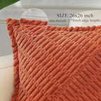 decorUhome Decorative Rust Fall Throw Pillow Covers 26x26 Set of 2 with Splicing, Boho Soft Neutral Corduroy Broadside Twill Pillow Covers for Couch Bed Sofa Living Room