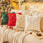 AQOTHES Christmas Tree Decorative Green Throw Pillow Covers 24x24 Set of 2, Faux Fur Farmhouse Throw Pillows Cushion Cases for Xmas Winter Holiday Home Decor