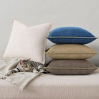 decorUhome Decorative Outdoor Throw Pillow Covers 22x22 Set of 2, Square Linen Rustic Neutral Farmhouse Euro Pillow Covers with Stitched Edge for Couch, Sofa, Living Room, Dark Blue