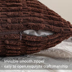 Pack of 2 Corduroy Decorative Throw Pillow Covers 20x20 InchSoft Boho Striped Pillow Covers Modern Farmhouse Home Decor for Sofa Living Room Couch Bed（Dark Brown）