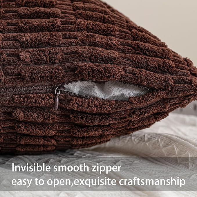 Pack of 2 Corduroy Decorative Throw Pillow Covers 24x24 InchSoft Striped Pillow Covers Modern Farmhouse Home Decor for Sofa Living Room Couch Bed（Dark Brown）