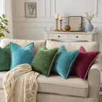 decorUhome Christmas Chenille Soft Throw Pillow Covers 18x18 Set of 2, Farmhouse Velvet Neutral Decorative Euro Pillow Covers with Stitched Edge for Couch Sofa Bed Home Decor, Green