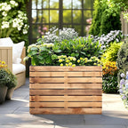 FENCY Large Metal Planter, Large Rectangular Planters for Outdoor Plants, Tall Outdoor Planters for Porch Patio, 35.4″ × 9.1″ × 25.6″ H Walnut Finish Metal Planter with Drainage Hole
