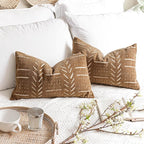 BlissBlush Fall Brown Decorative Lumbar Throw Pillow Covers 12X20, Set of 2, Boho Farmhouse Cushion Cover, Soft Accent Pillowcase for Couch Sofa Bed Living Room Home Décor