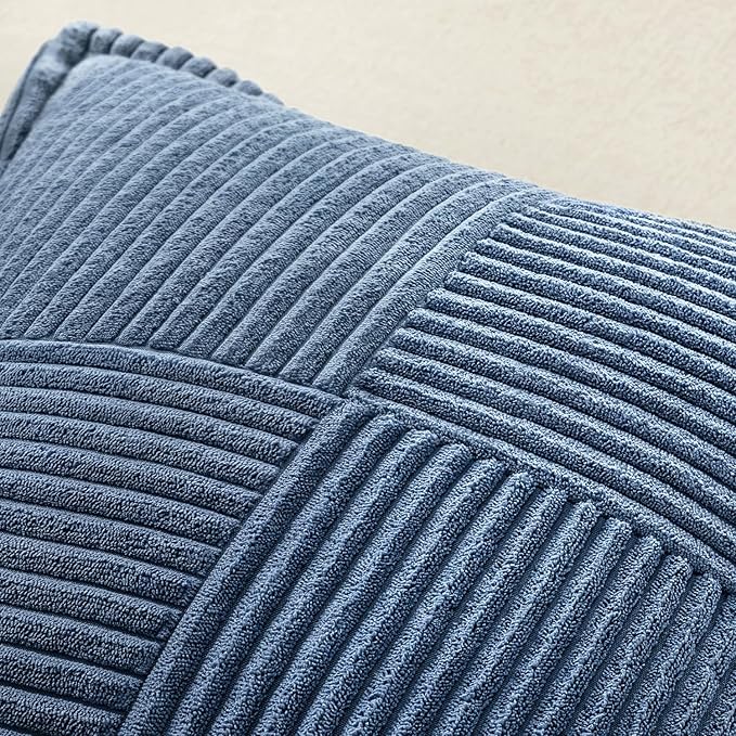 MIULEE Blue Corduroy Lumbar Pillow Covers 12x20 Inch 12x20 Inch with Splicing Set of 2 Soft Boho Pillow Covers Broadside Decorative Textured Summer Coastal Pillowcases for Couch Bed Livingroom