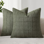Woaboy Linen Check Throw Pillow Covers Set of 2 - Olive Green Farmhouse Modern Boho Vintage Christmas Decorative Cushion Covers for Sofa Couch Bedroom Living Room Decor 20x20 Inch