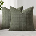 Woaboy Linen Check Throw Pillow Covers Set of 2 - Olive Green Farmhouse Modern Boho Vintage Christmas Decorative Cushion Covers for Sofa Couch Bedroom Living Room Decor 18x18 Inch
