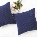 Home Brilliant Decoration Pillow Covers for Decoration Solid Soft Striped Velvet Corduroy Plush Set of 2 Throw Cushion Cover for Square Pillows, 50cm, 20 x 20 Inch, Navy Blue