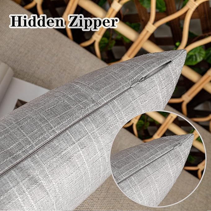 Kevin Textile Pack of 2 Decorative Outdoor Waterproof Pillow Covers Garden Checkered Cushion Sham Throw Pillowcase Shell for Patio Tent Couch 20x20 Inch Grey