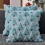 Christmas Pillow Covers 20x20 inch Set of 2 Blue Christmas Decorations Soft Plush Faux Fur Wool Xmas Tree Throw Pillow Cases Winter Holiday Decor for Sofa Living Room PT002F20