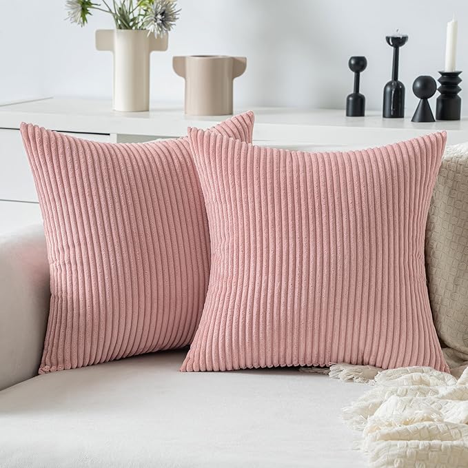 MIULEE Pack of 2 Pillow Covers Soft Soild Decorative Square Throw Pillow Covers Set Cushion Cases Pillowcases for Sofa Bedroom Car 18 x 18 Inch 45 x 45 Cm Blush Pink