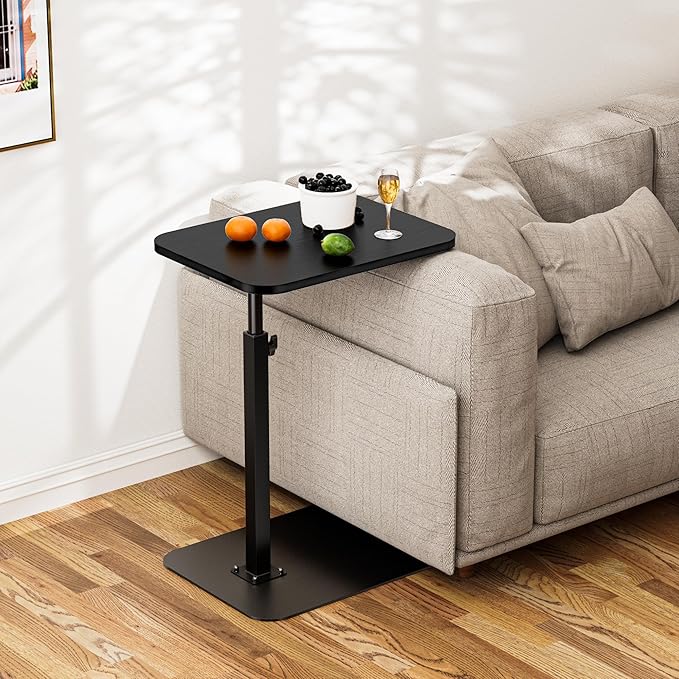 Side Table Sofa Tray for Couch Heavy Metal Base Swivel/Adjustable Height, Sofa Bed Bathroom Study TV Tray C Shaped End Table Food Snack Trays for Eating