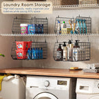 Capacity Upgrade Edition Deeper 4'' 5 Tier Foldable Hanging Closet Organizer and Storage，Wire Cabinet Shelves and Rack with 5 S Hooks,Stackable Metal Basket Bins for Clothes Shoe Purse,Black