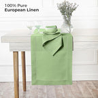 D'Moksha Homes Linen Sage Green Table Runner 84 Inches Long - 100% Pure Linen Table Runner 14 x 84 Inch for Fall, Autumn and Halloween - Classic Hemstitch