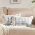 Decorative Pillow Covers Set of 2, Boho Farmhouse Couch Throw Pillows with Tassels, Textured Small Dot Pattern Cushion Cases for Sofa Living Room Home Decor (Blue, 12" x 20" (Pack of 2))
