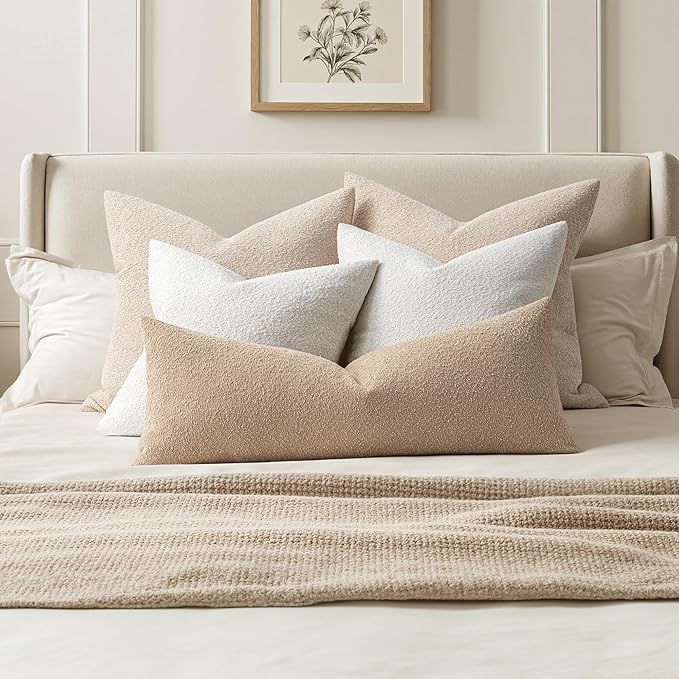 MIULEE Textured Boucle Throw Pillow Cover Khaki Accent Solid Lumbar Pillow Case Decorative Soft Pack of 1 Couch Cushion Chair Sofa Bedroom Livingroom Home Decor,36x14 Inch