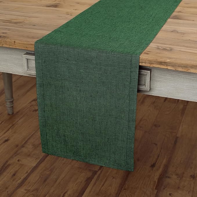 Solino Home Linen Forest Green Table Runner 108 Inches Long - Athena, 100% Pure Linen Dining Table Runner 14 x 108 Inch for Fall, Autumn, Thanksgiving, Christmas - Handcrafted and Machine Washable