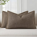 decorUhome Decorative Outdoor Throw Pillow Covers 12x20 Set of 2, Lumbar Linen Farmhouse Euro Pillow Covers with Stitched Edge, Rustic Neutral Pillow Covers for Couch, Sofa, Living Room, Chocolate