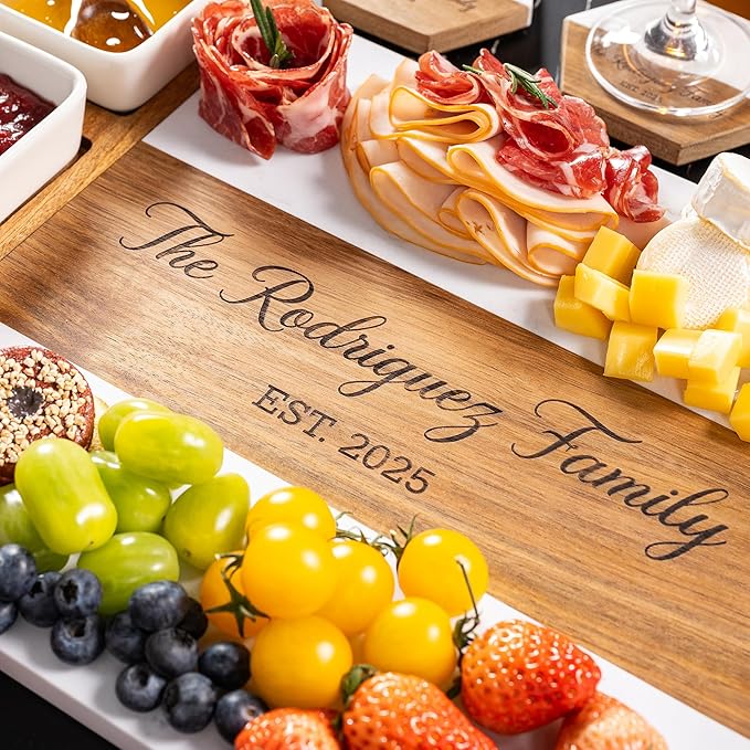 Personalized Charcuterie Board - Engraved Marble Cheese Board with Name - Custom House Warming Gifts New Home, Bridal Shower, Birthday, Wedding Gifts