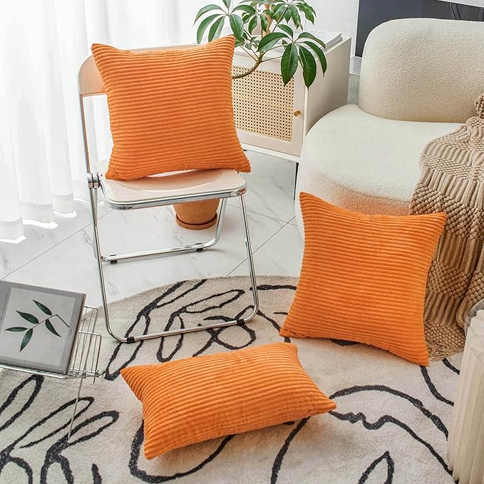 Home Brilliant Orange Pillow Covers 12x20 Lumbar Throw Pillow Covers Rectangular Striped Corduroy Plush Halloween Thanksgiving Decorative Fall Pillow Cover for Couch, Set of 2, 12 x 20 inch, Orange