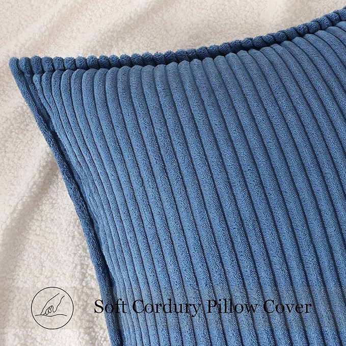 Mecatny Corduroy Throw Pillow Covers 26x26 Set of 2, Neutral Decorative Soft Boho Couch Pillow Covers with Broadside for Sofa Living Room, Navy