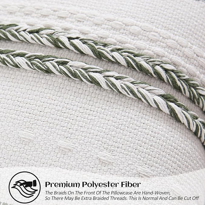 Boho Lumbar Pillow Covers Set of 2-12x20 Inch Sage Green Striped Decorative Farmhouse Coastal Accent Long Boho Throw Pillows for Couch, Neutral Textured Pillowcases for Bed, Sofa Home Decor