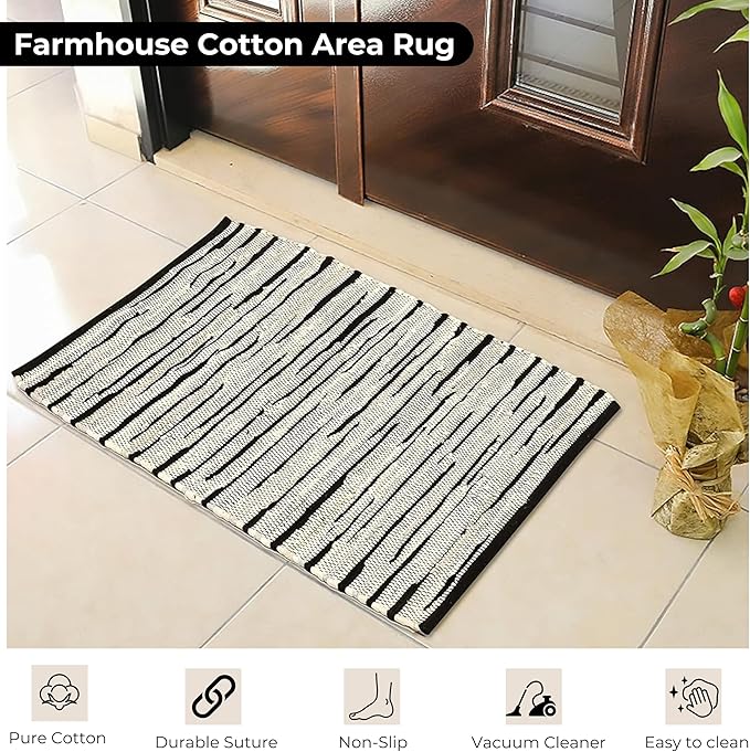 Bedding Craft Handmade Woven Tonal Chindi Rugs 24x36-Inch Rectangle, Reversible Farmhouse Braided Cotton Rug - Grey Multi