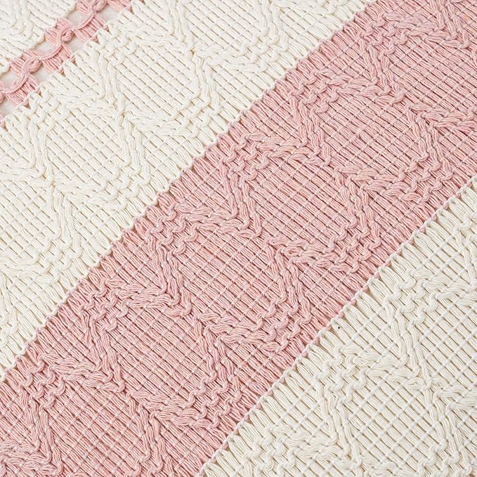 Fancy Homi Set of 2 Boho Pink Euro Decorative Throw Pillow Cover 26x26 Inch for Couch Bed Bedroom, Aesthetic Modern Organic Farmhouse Room Decor, Soft Cotton Accent Macrame Woven Cushion Case