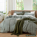 MooMee Gingham Duvet Cover Set 100% Washed Cotton Linen Like Textured Breathable Durable Soft Comfy Modern Checkered Design (Forest Green Gingham, Cal King 104"x98")