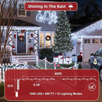 470FT Christmas Lights Outdoor, 1500 LED Christmas Tree Decoration Lights with 12 Modes & Timer Memory, Dimmable Plug In Waterproof LED Xmas Light for Yard Trees Wedding Party Holiday Cool White