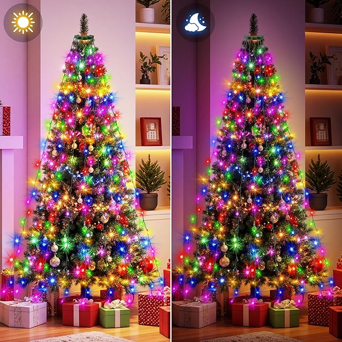 Mlambert Christmas Tree Lights, 6.6ft 16 Lines Fairy String Light, 8 Modes 400 LED Xmas Lighting with Remote Timer for Holiday, Warm White/Multicolor