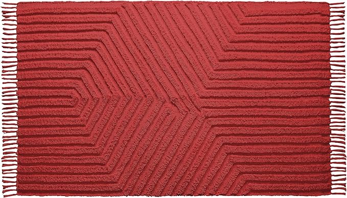 Boho Bathroom Rug 2' x 3', Washable Hand-Woven Tufted Cotton Rug with Tassels for Entryway, Foyer, Bedroom, or Kitchen - Rust Bricks