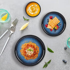 Romswi Dinnerware Set Stoneware Plates and Bowls Sets with Mugs, Chip & Scratch Resistant Dish Set, Handmade Reactive Glaze, Oven,Microwave and Dishwasher Safe, Dreamy Moonlight-Blue for 4,16 pcs