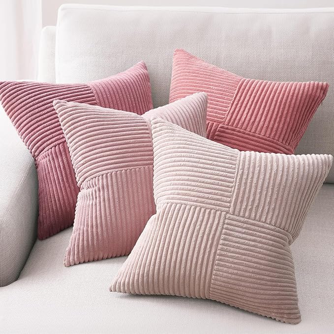 Topfinel BlushPink Throw Pillow Covers 20x20 Set of 4,Baby Pink Boho Soft Corduroy Home Decor Cushion Cases for Couch,Living Room,Bedroom,Sofa,Balcony and Outdoor (50 * 50 cm)