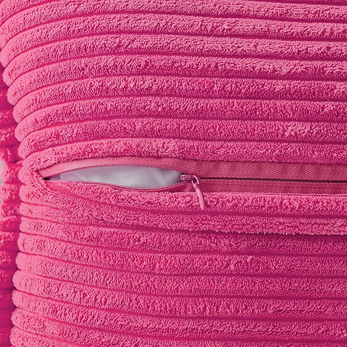 MIULEE Decorative Throw Pillow Covers for Couch Bed Livingroom 18x18 Inch Set of 2 Hot Pink Boho Accent Throw Pllows Broadside Striped Patchwork Soft Corduroy Pillowcases