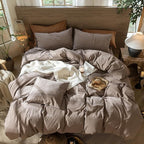 MooMee Wavy Striped Duvet Cover Set 100% Washed Cotton Linen Like Textured Breathable Durable Soft Comfy (Brown, Super Queen 90"x98")